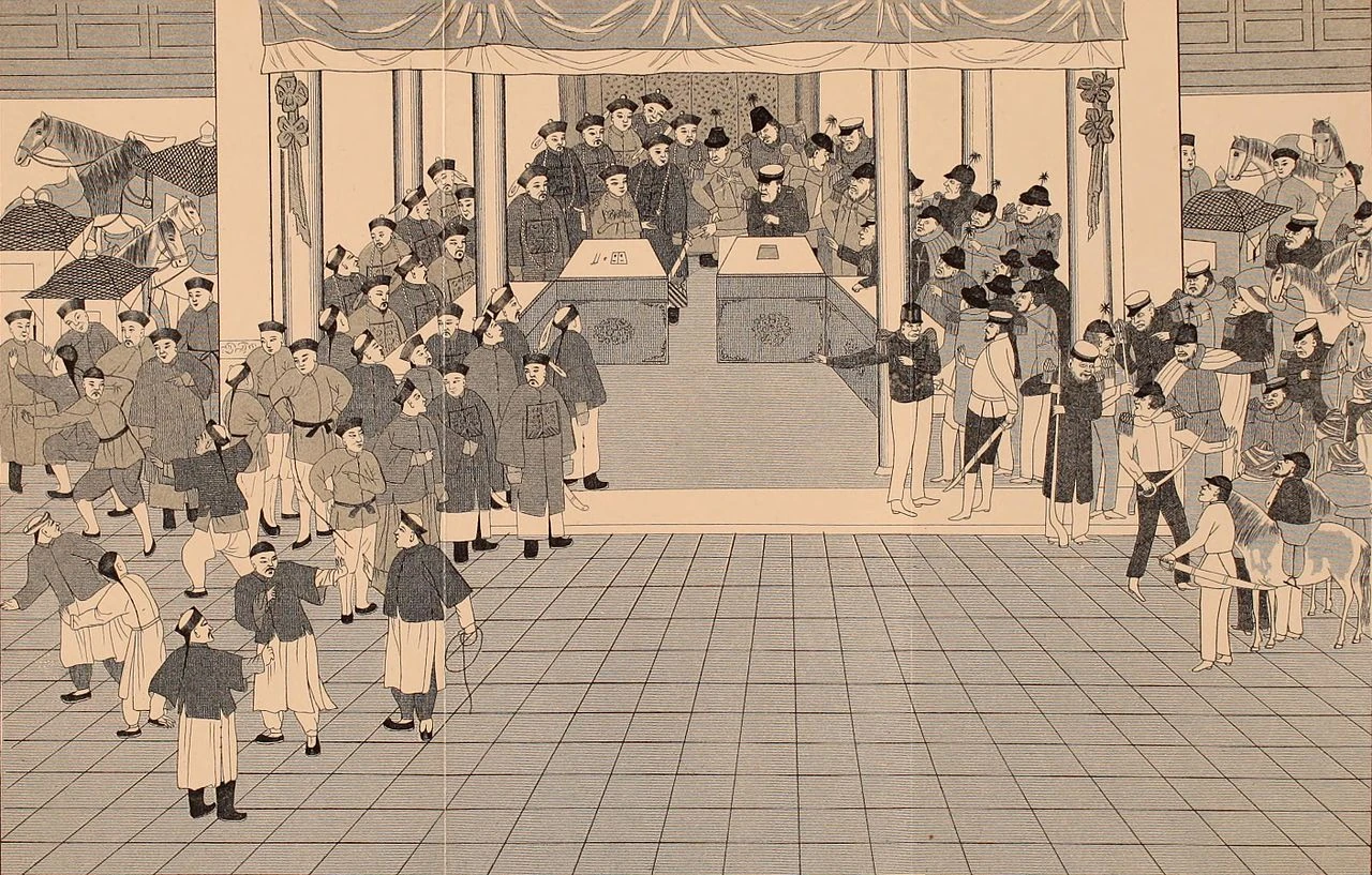 Signing of the Treaty of Peking by The Earl of Elgin and Prince Kung. (Wikipedia)