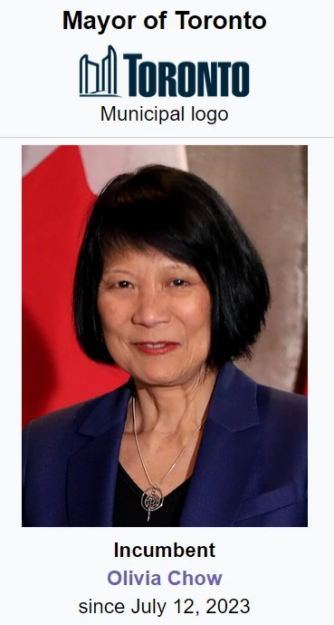 Mayor of Toronto, Olivia Chow, picture from Wikipedia