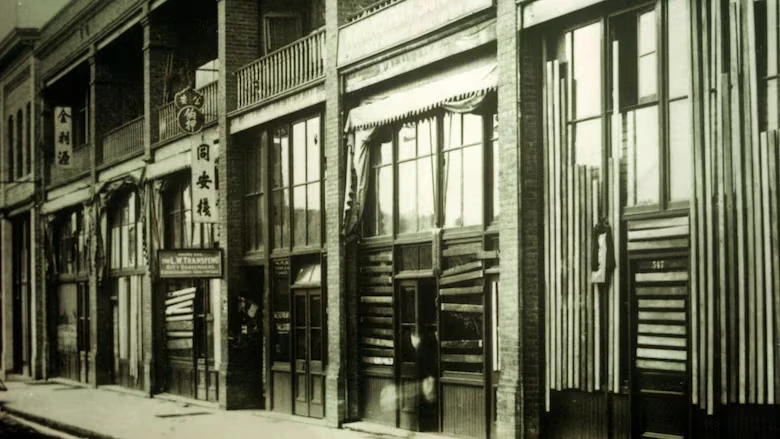 Businesses in Vancouver boarded up after the 1907 race riot targeting Chinese and Japanese communities. (Vancouver Archives via CBC)